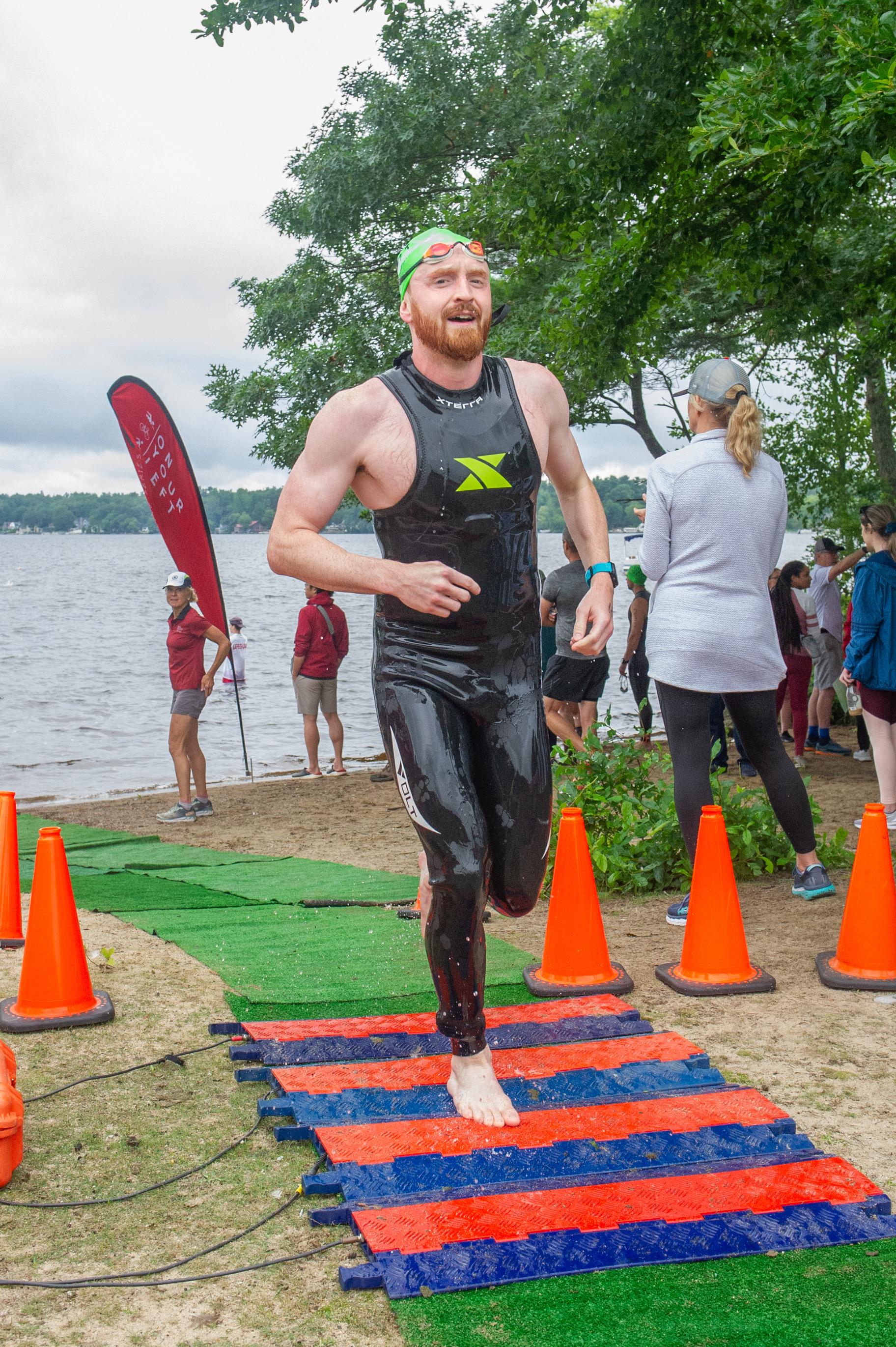Jake entering T1 at the Sunken Island Triathlon.